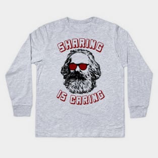 Sharing Is Caring - Karl Marx Silhouette, Socialist, Marxist, Democratic Socialism, Leftist Kids Long Sleeve T-Shirt